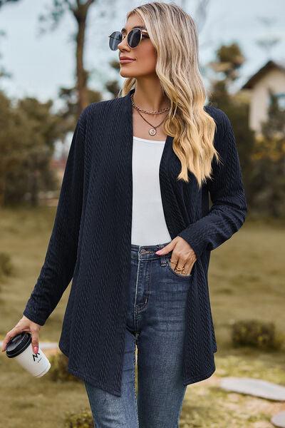 Textured Open Front Long Sleeve Cardigan - Immenzive