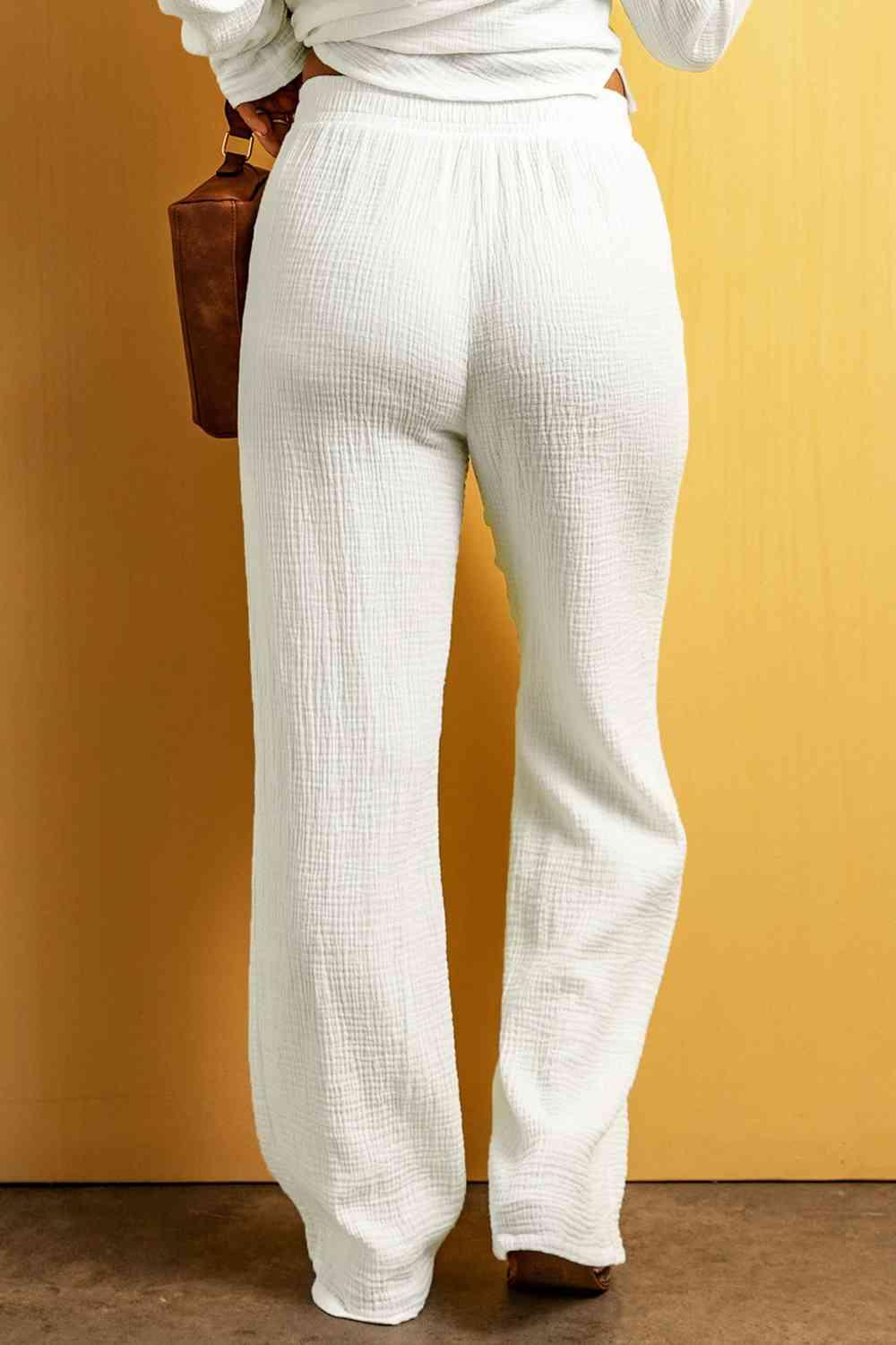 Textured Straight Leg Pants - Immenzive