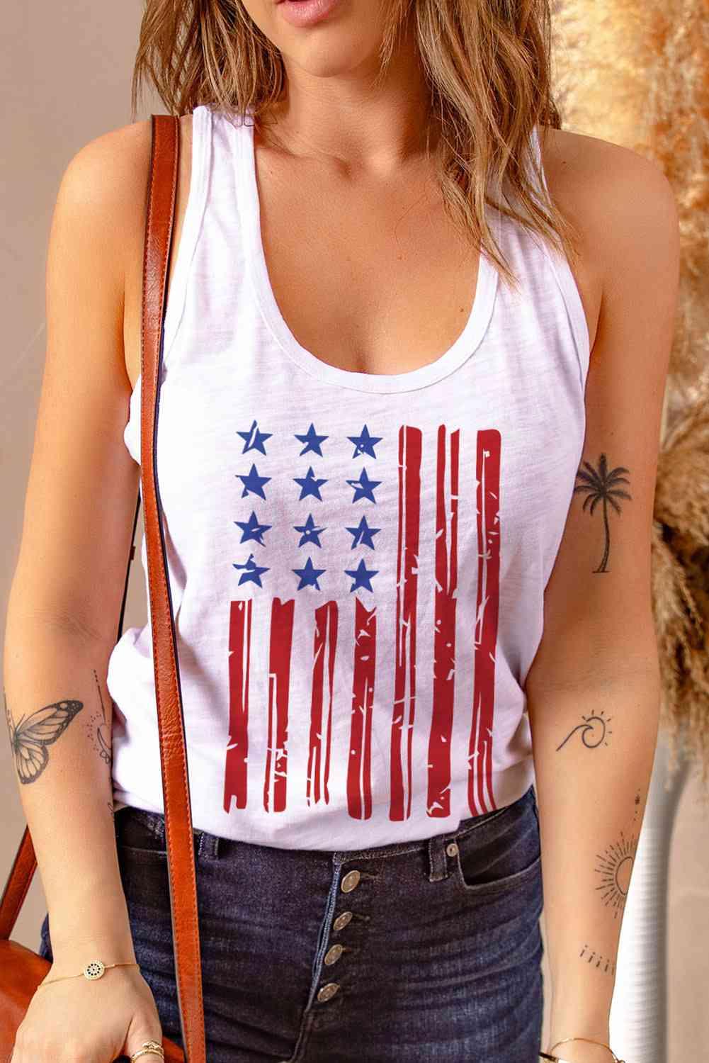 US Flag Graphic Scoop Neck Tank - Immenzive
