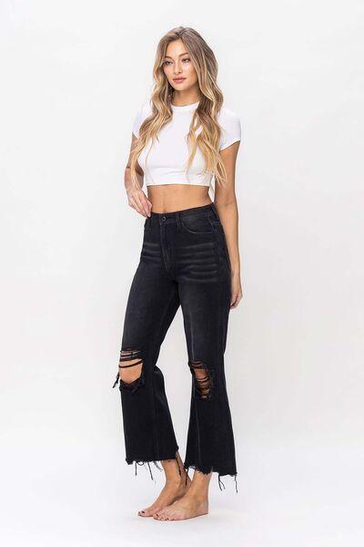 Vervet by Flying Monkey Vintage Ultra High Waist Distressed Crop Flare Jeans - Immenzive
