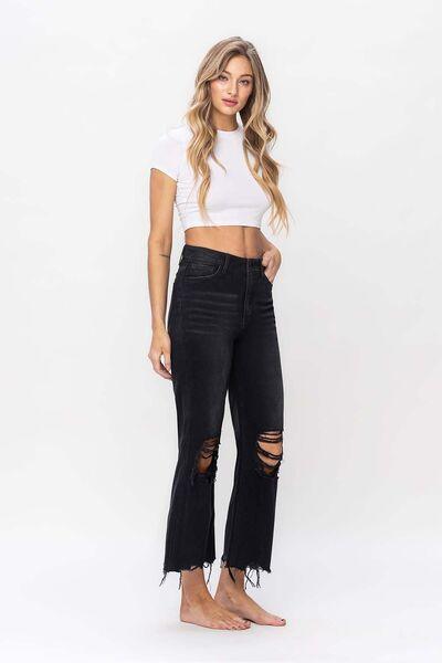 Vervet by Flying Monkey Vintage Ultra High Waist Distressed Crop Flare Jeans - Immenzive