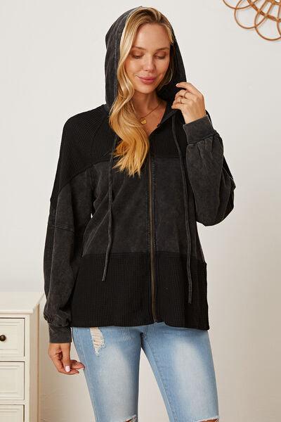 Waffle-Knit Drawstring Hooded Outerwear - Immenzive
