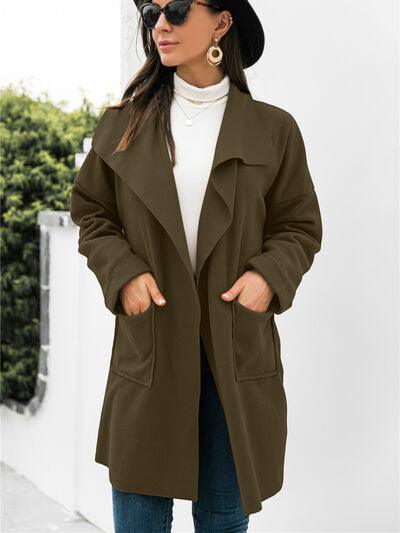 Waterfall Collar Brushed Longline Coat with Pockets - Immenzive