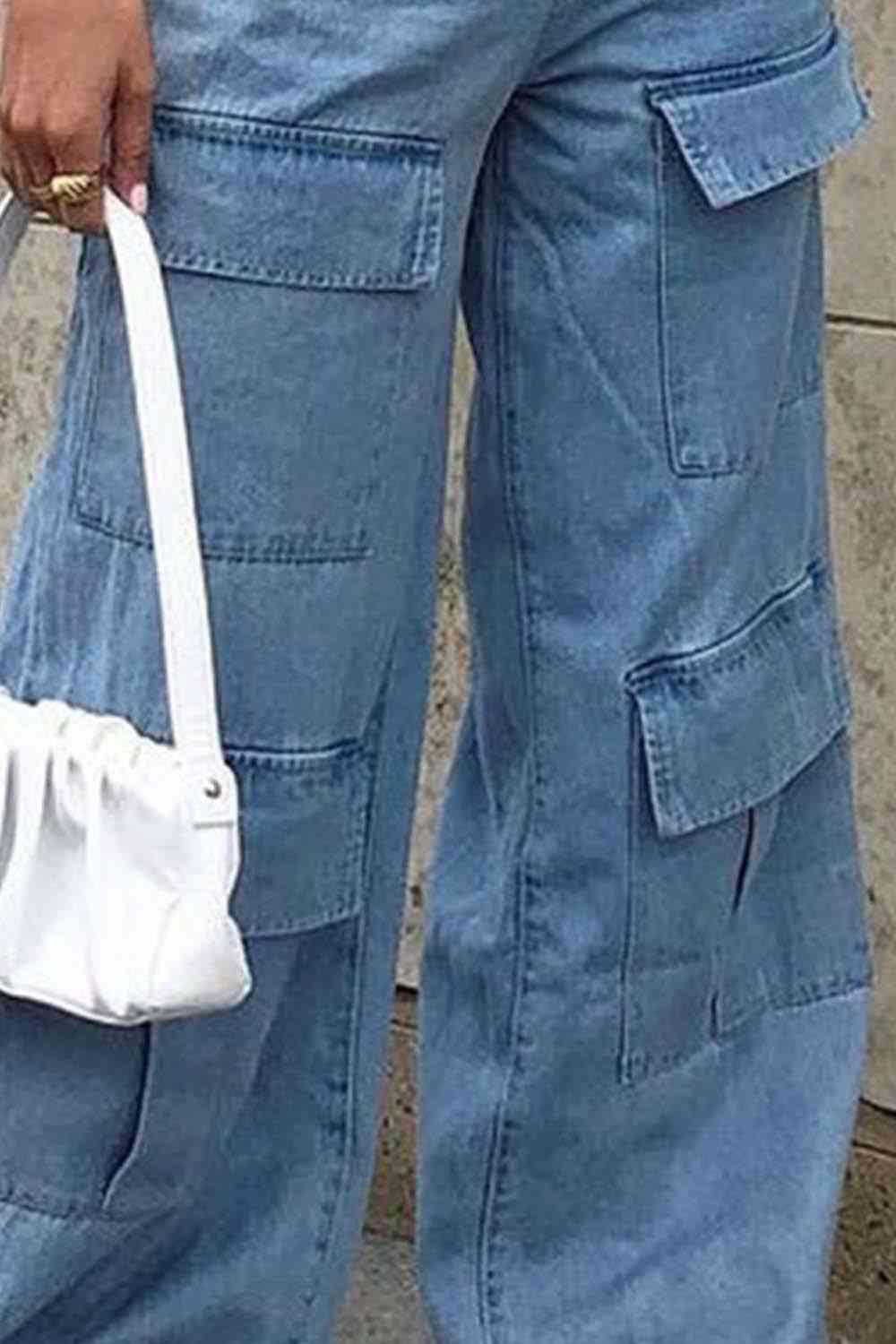 Wide Leg Knee Pocket Jeans - Immenzive