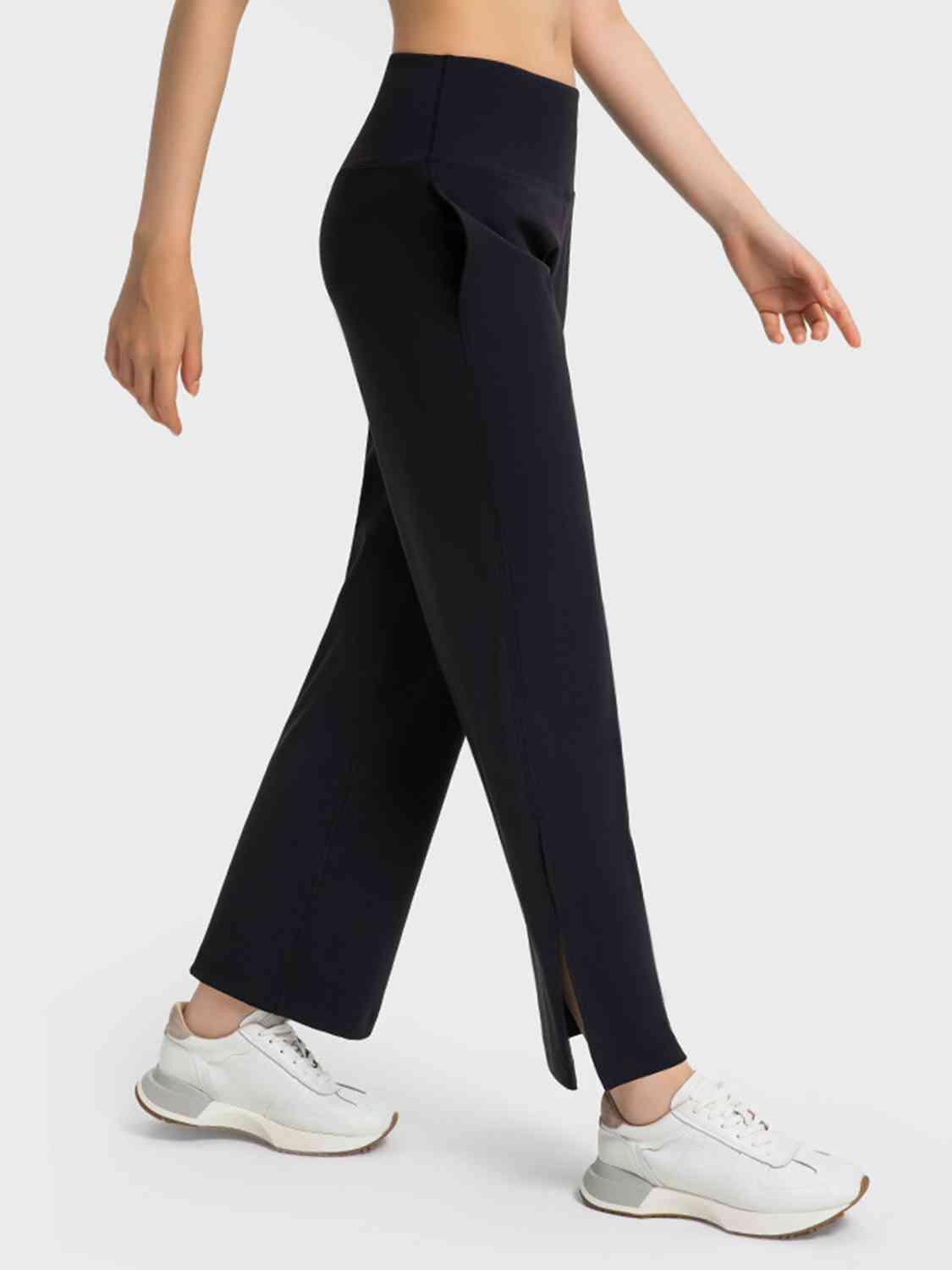 Wide Leg Slit Sport Pants with Pockets - Immenzive