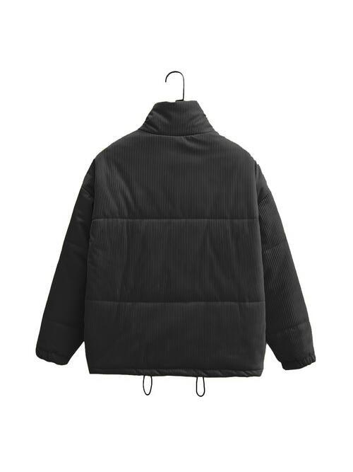 Zip Up Drawstring Winter Coat with Pockets - Immenzive
