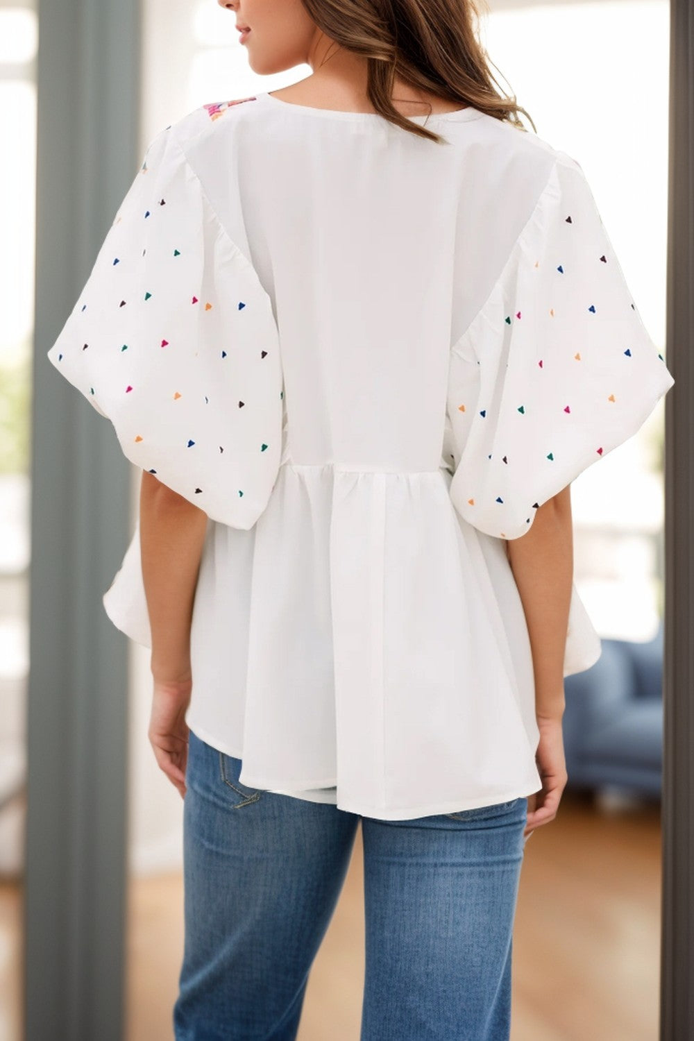 Printed V-Neck Puff Sleeve Blouse