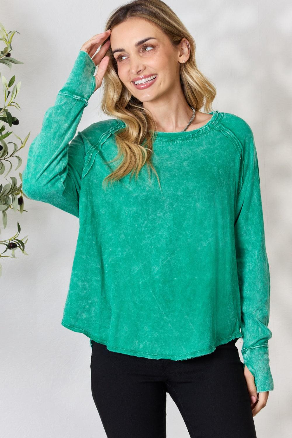 Zenana Round Neck Long Sleeve Top - Immenzive