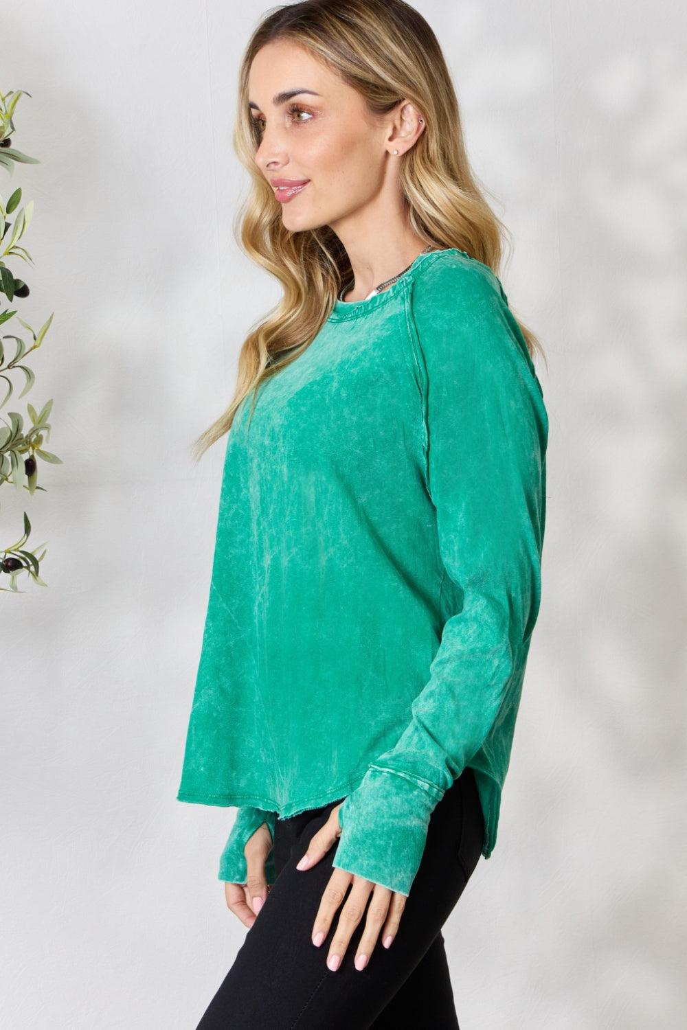 Zenana Round Neck Long Sleeve Top - Immenzive