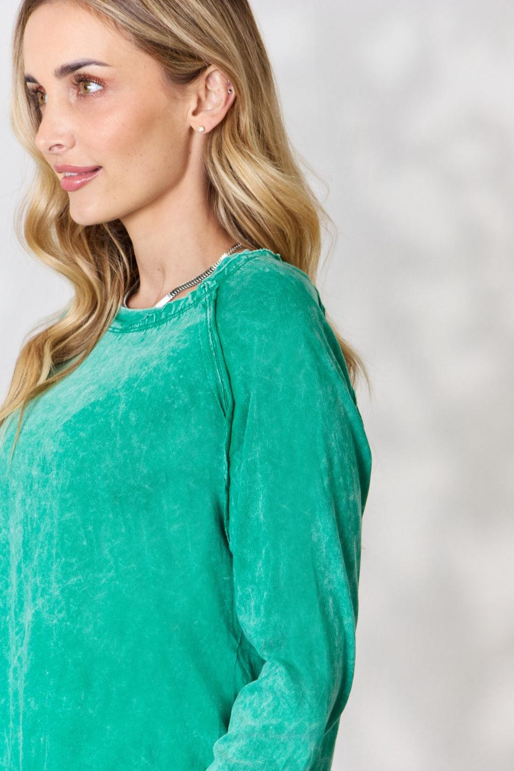 Zenana Round Neck Long Sleeve Top - Immenzive