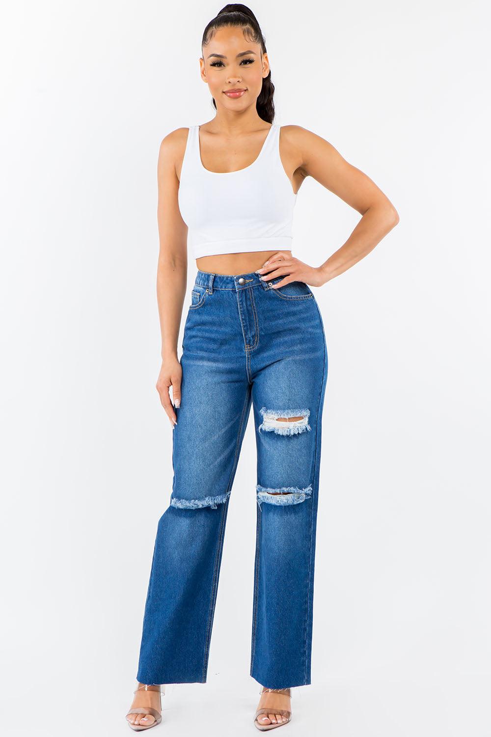 American Bazi High Waist Distressed Wide Leg Jeans - Immenzive