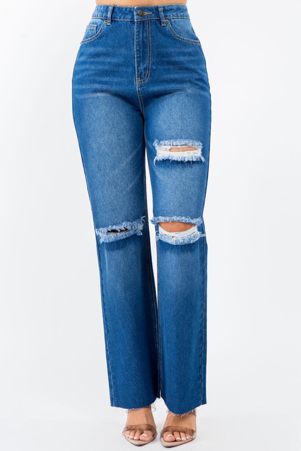 American Bazi High Waist Distressed Wide Leg Jeans - Immenzive