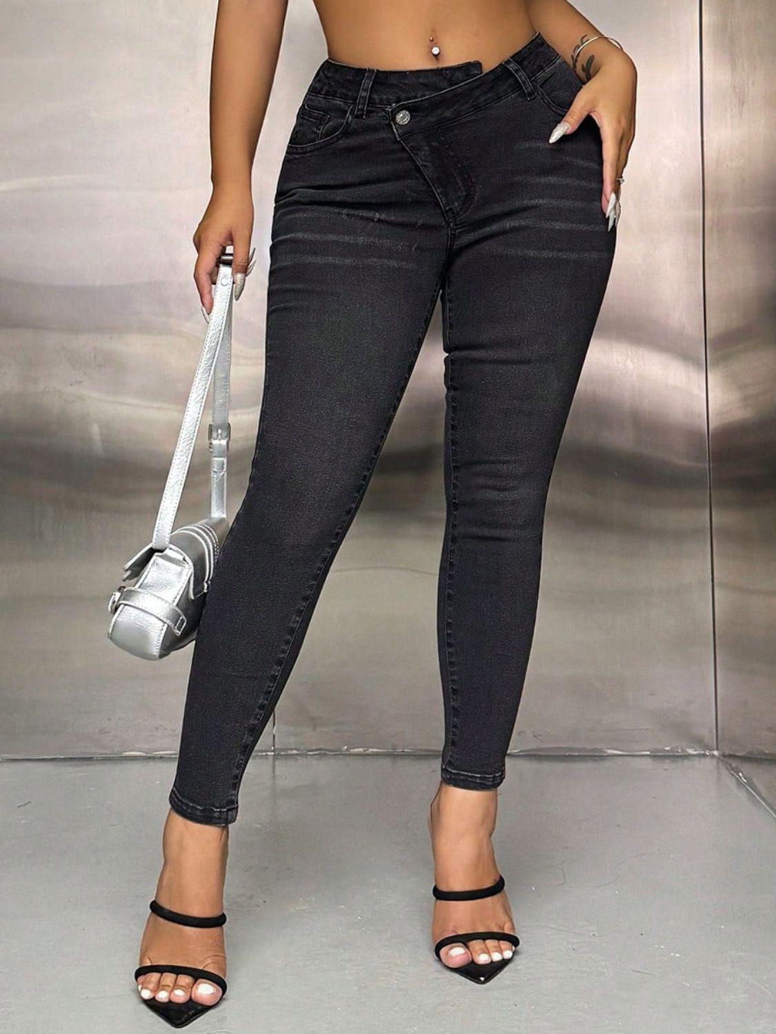 Asymmetric Waist Jeans with Pockets - Immenzive