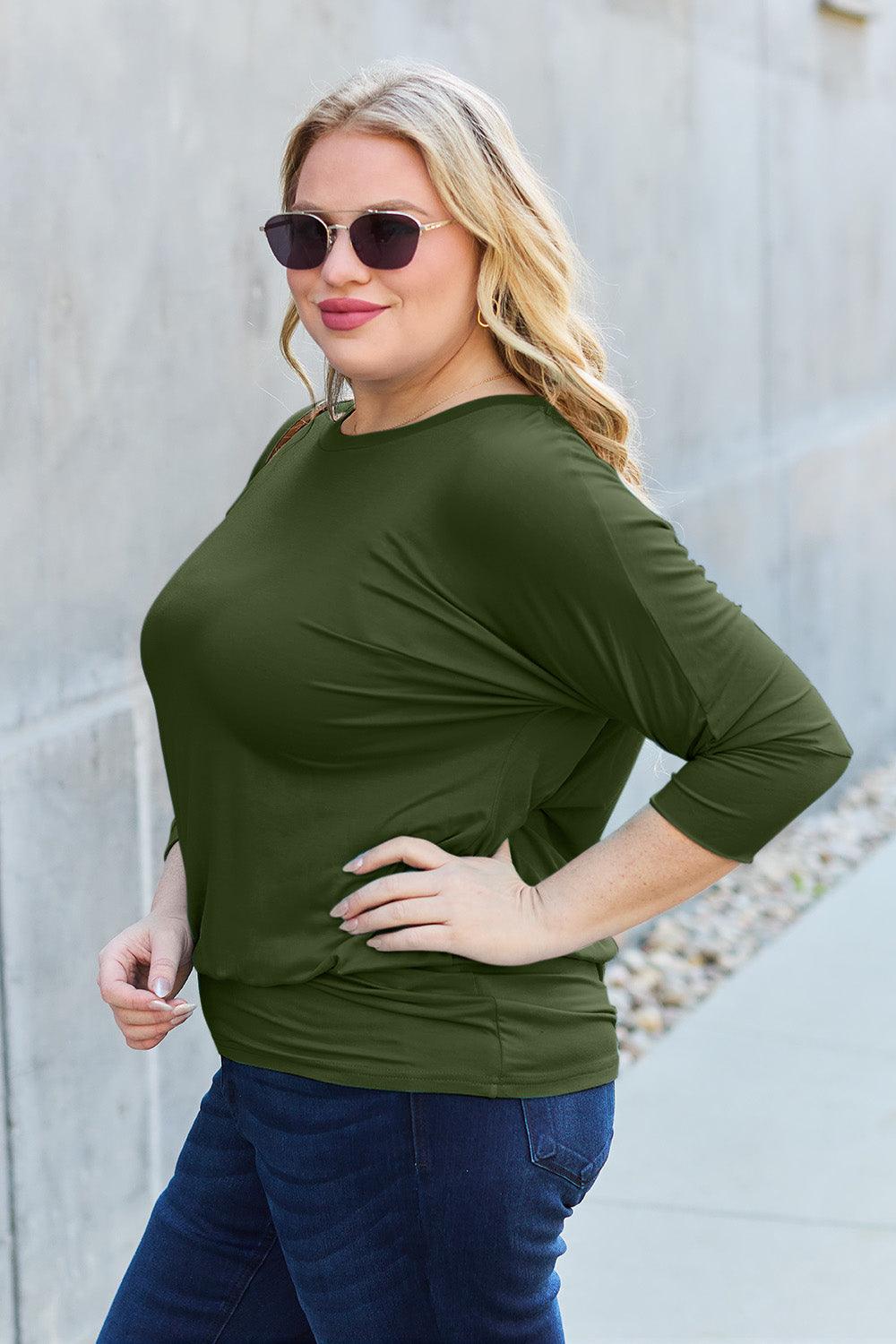 Basic Bae Full Size Round Neck Batwing Sleeve Top - Immenzive