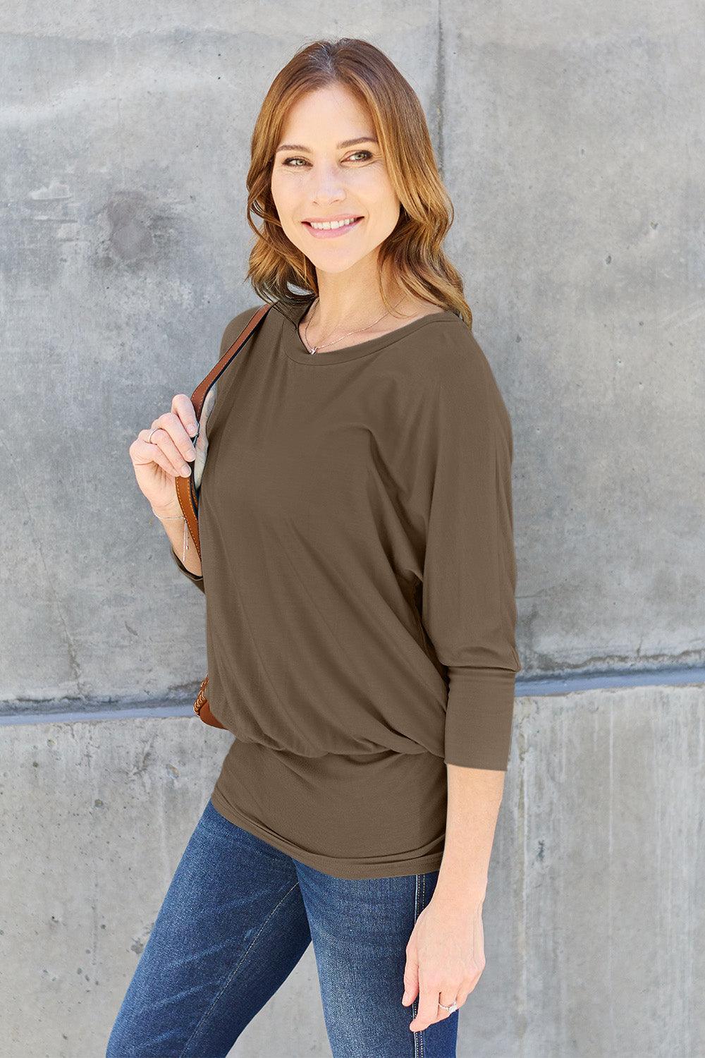 Basic Bae Full Size Round Neck Batwing Sleeve Top - Immenzive