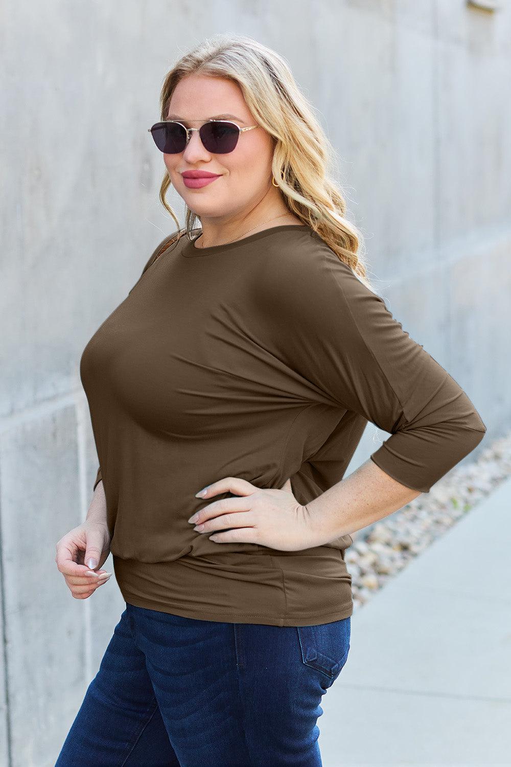 Basic Bae Full Size Round Neck Batwing Sleeve Top - Immenzive