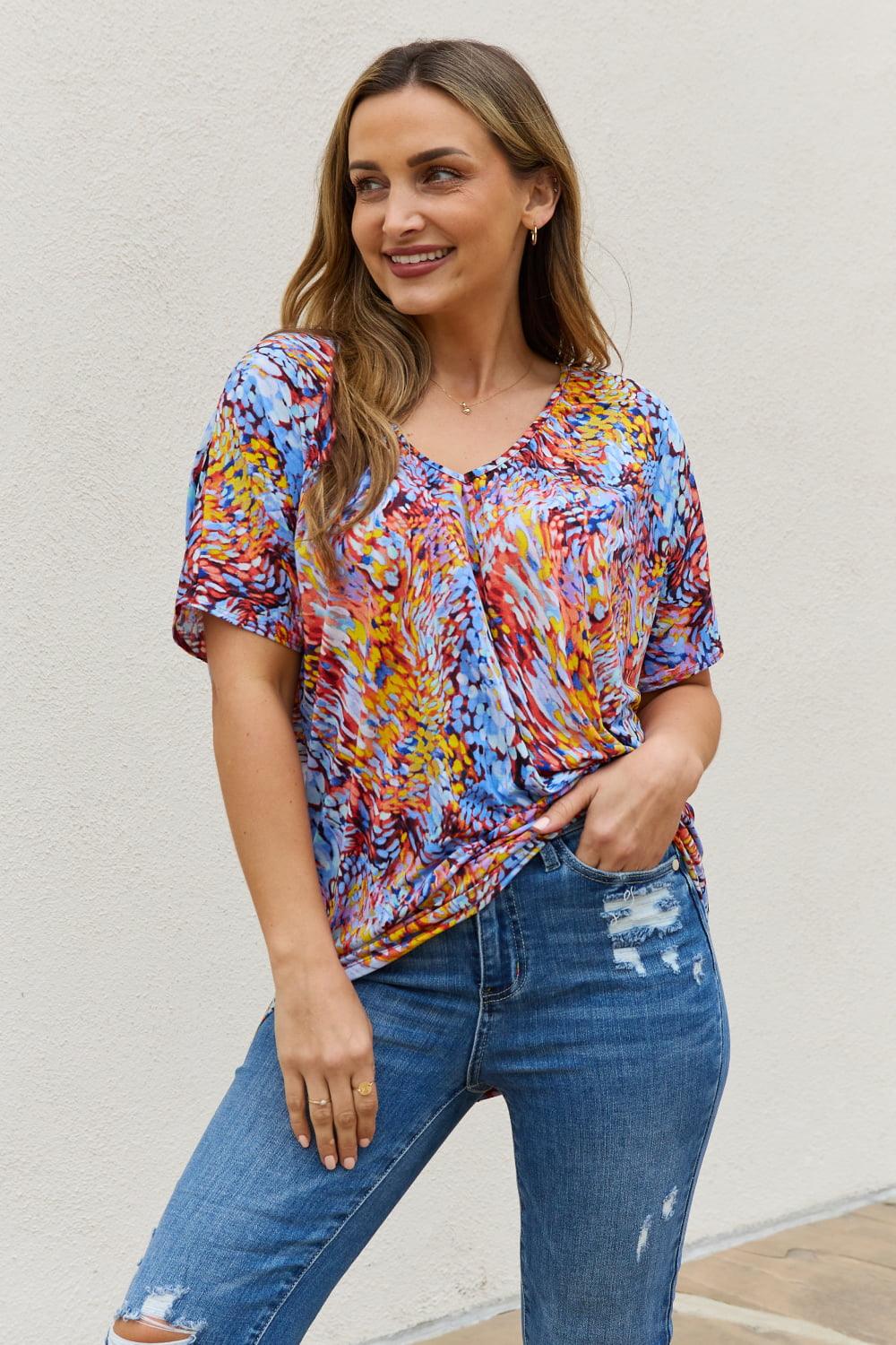 Be Stage Full Size Printed Dolman Flowy Top - Immenzive