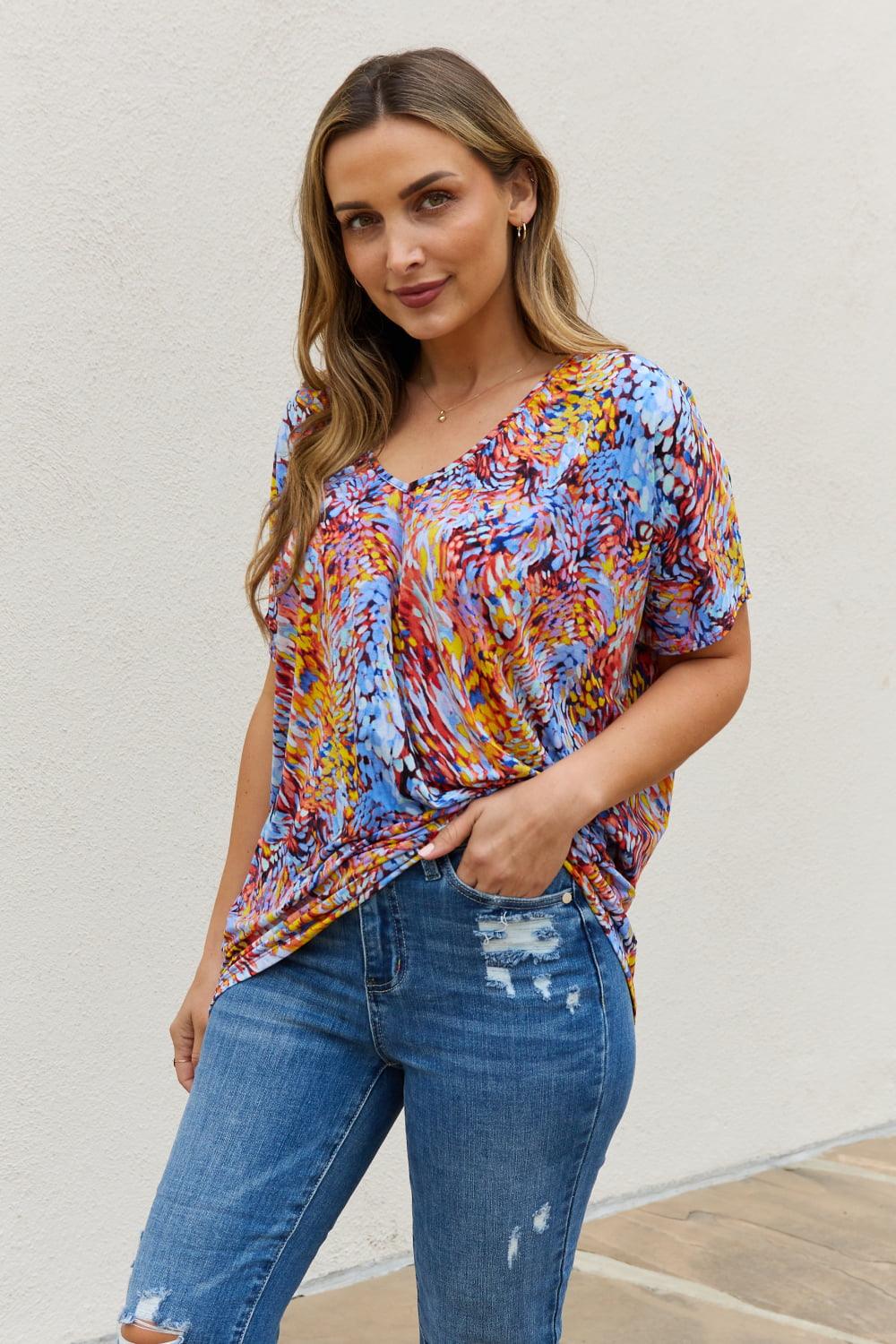 Be Stage Full Size Printed Dolman Flowy Top - Immenzive