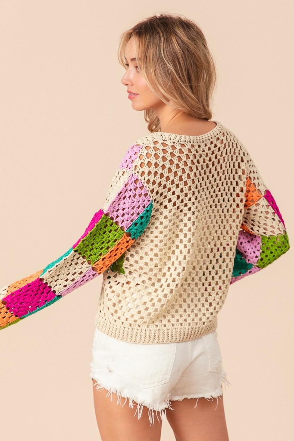 BiBi Multi Color Checkered Long Sleeve Knit Top - Immenzive