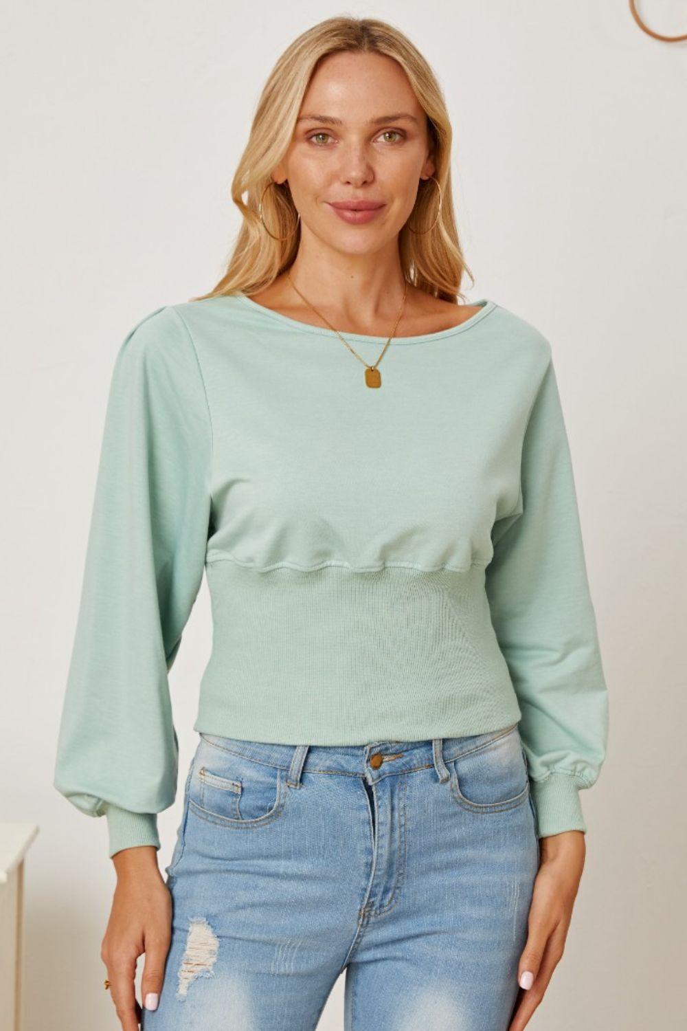 Boat Neck Lantern Sleeve Blouse - Immenzive