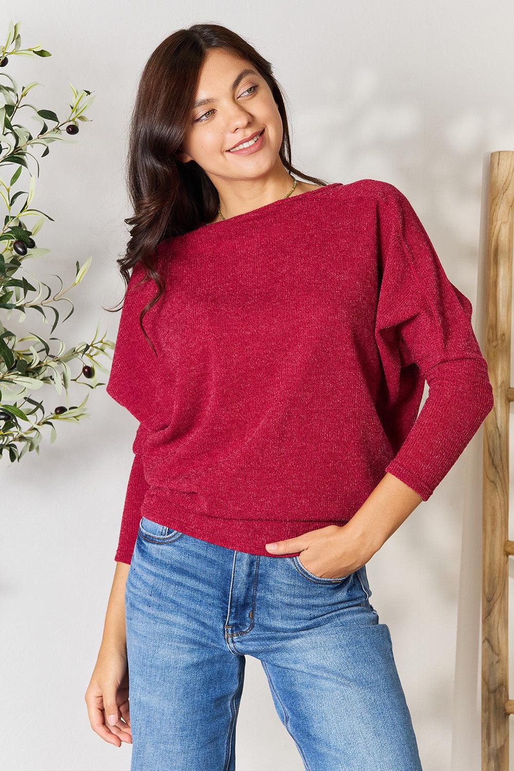 BOMBOM Drop Shoulder Long Sleeve Blouse - Immenzive