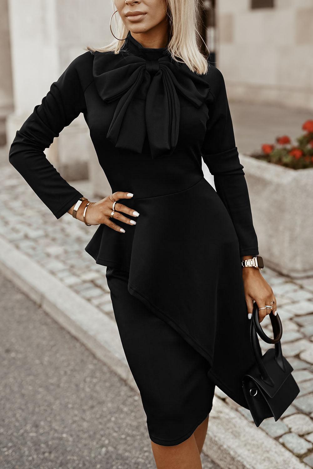 Bow Detail Long Sleeve Dress - Immenzive