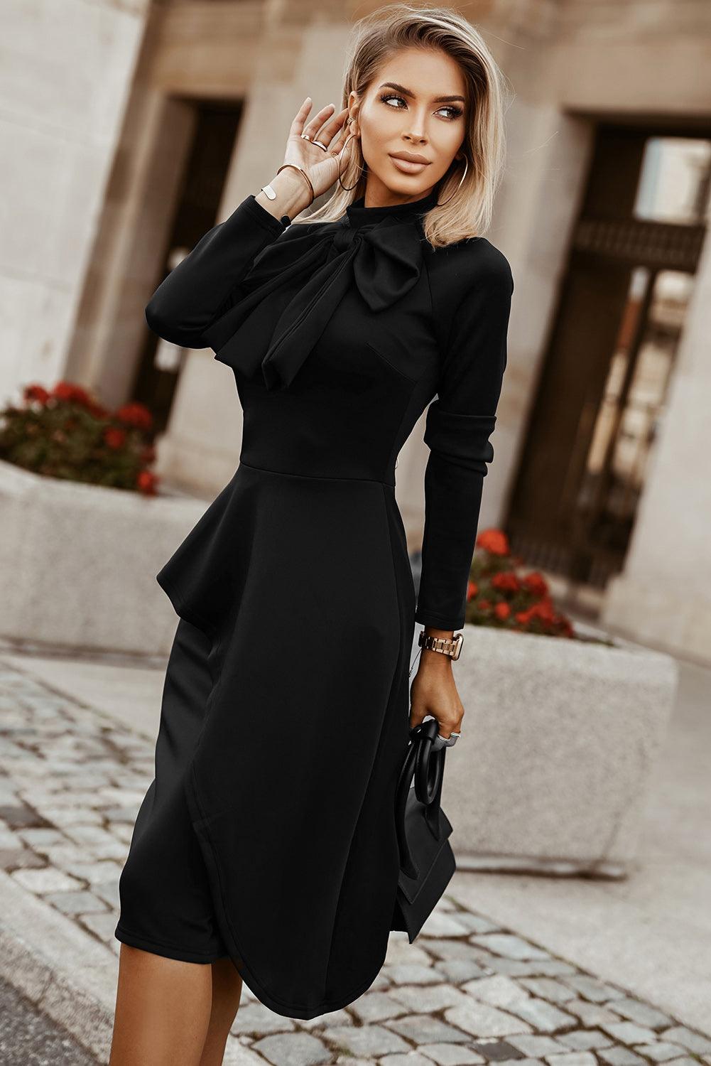 Bow Detail Long Sleeve Dress - Immenzive