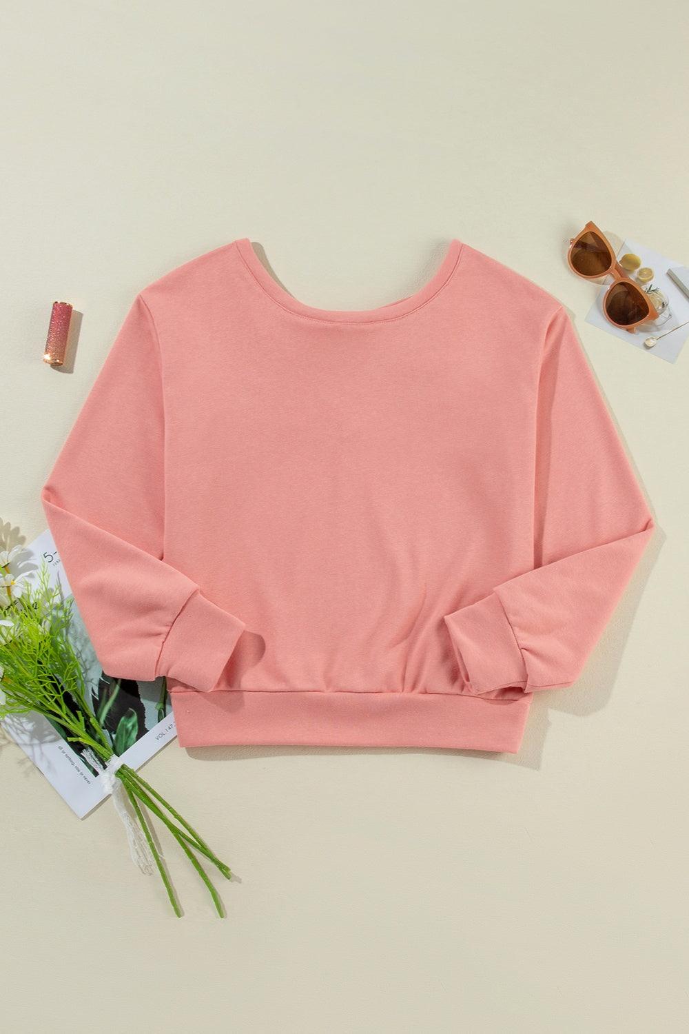 Bow Round Neck Long Sleeve Sweatshirt - Immenzive