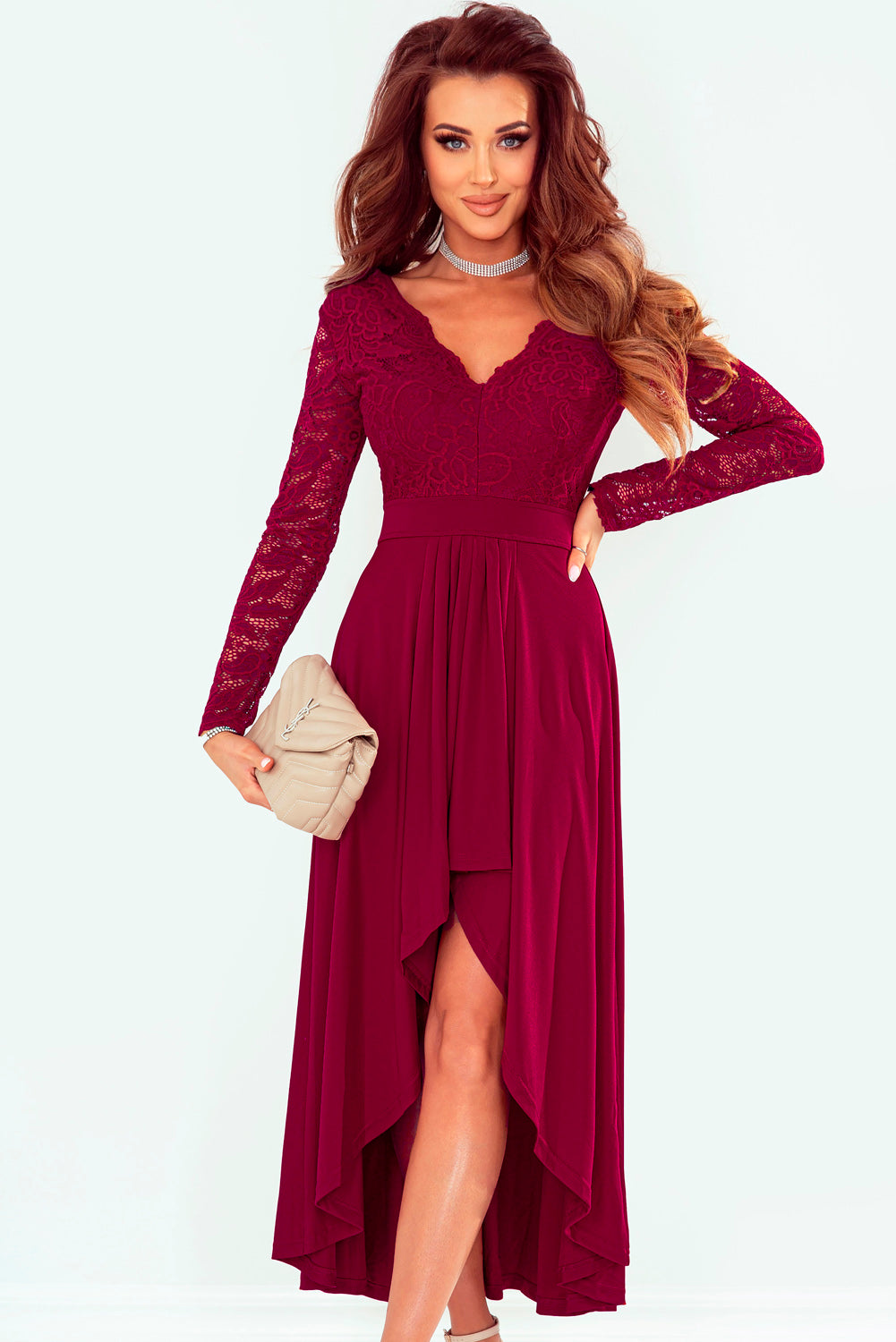 Lace High-Low V-Neck Dress - Immenzive