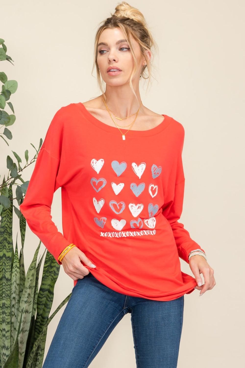 Celeste Full Size Heart Graphic Long Sleeve T-Shirt - Immenzive