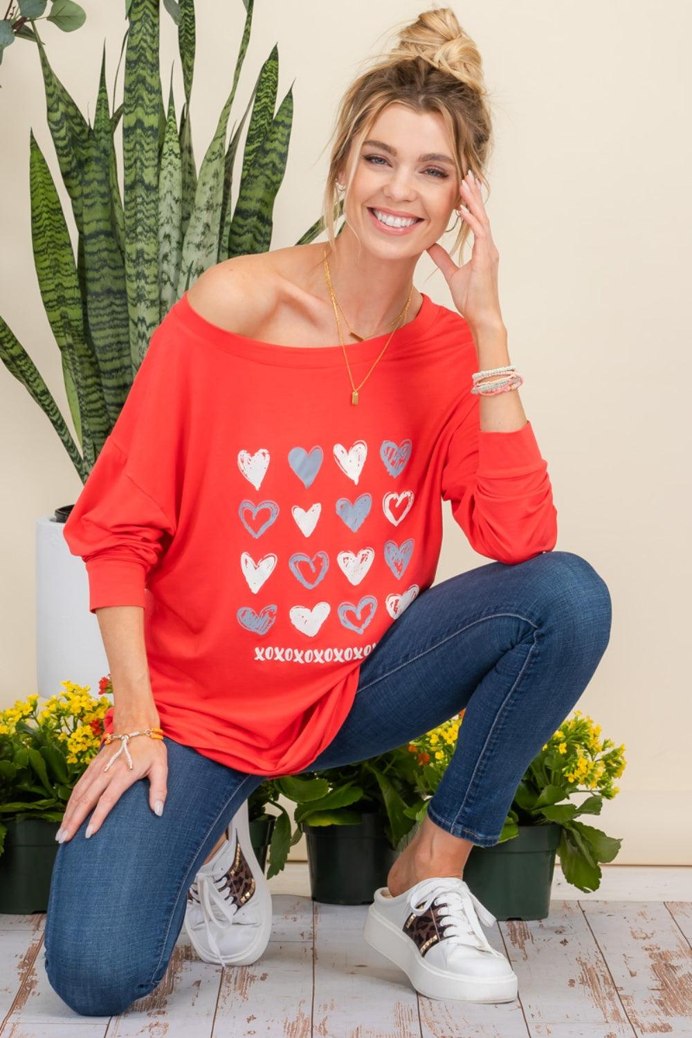 Celeste Full Size Heart Graphic Long Sleeve T-Shirt - Immenzive