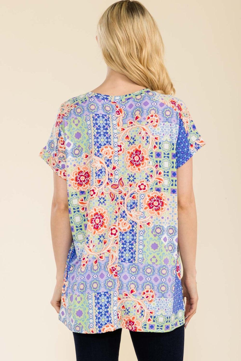 Celeste Full Size Round Neck Short Sleeve Floral T-Shirt - Immenzive