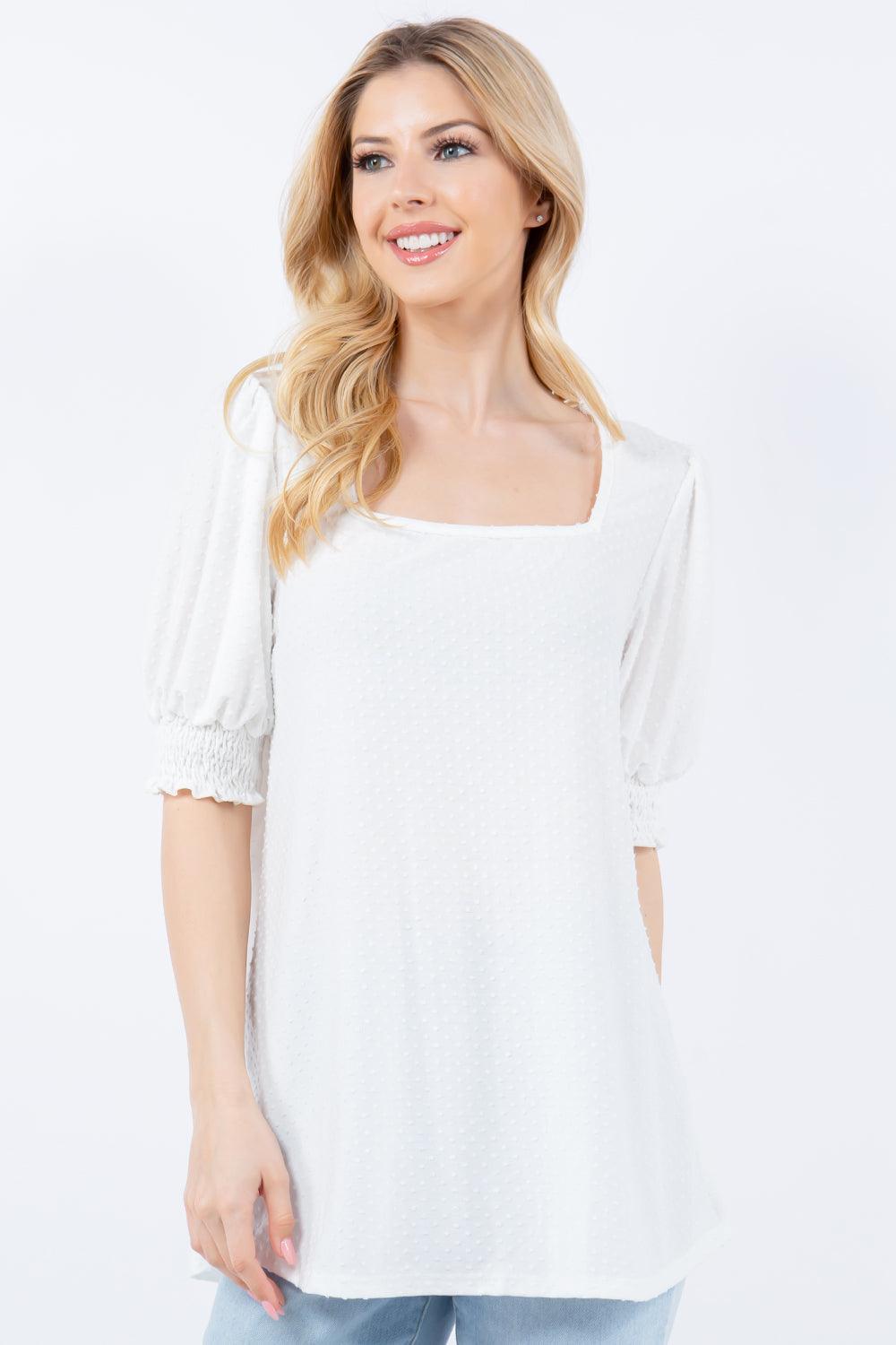 Celeste Full Size Swiss Dot Puff Sleeve Top - Immenzive