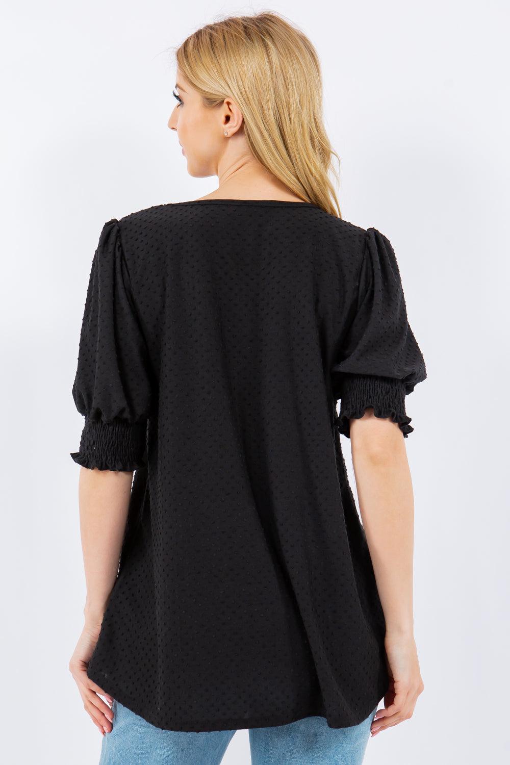 Celeste Full Size Swiss Dot Puff Sleeve Top - Immenzive