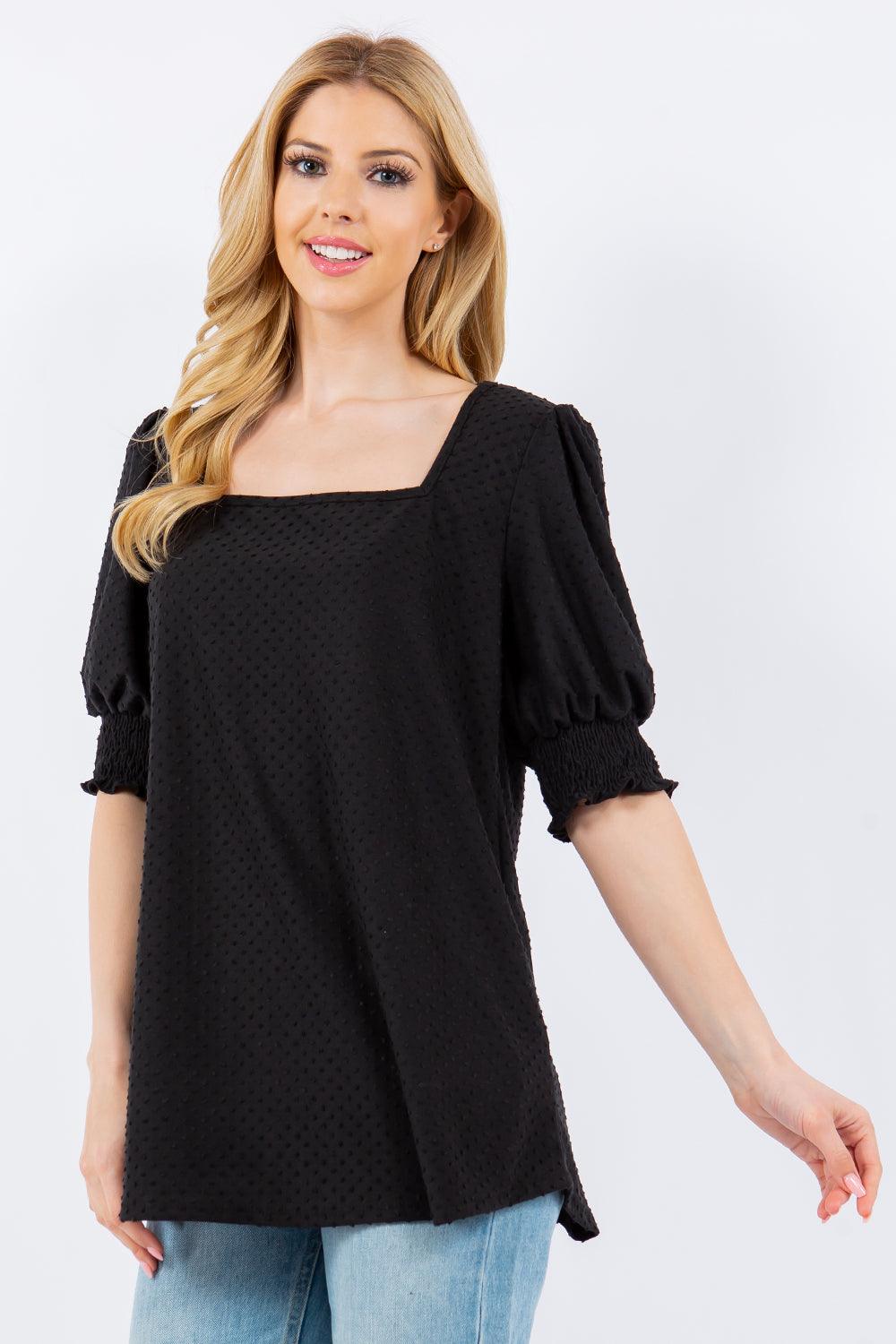 Celeste Full Size Swiss Dot Puff Sleeve Top - Immenzive