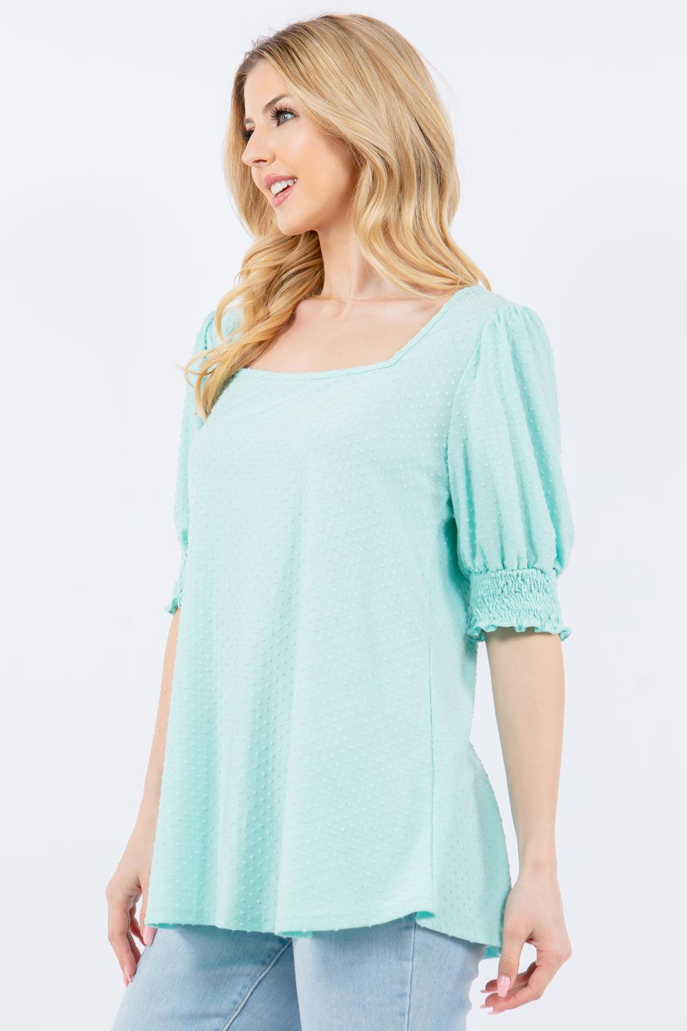 Celeste Full Size Swiss Dot Puff Sleeve Top - Immenzive