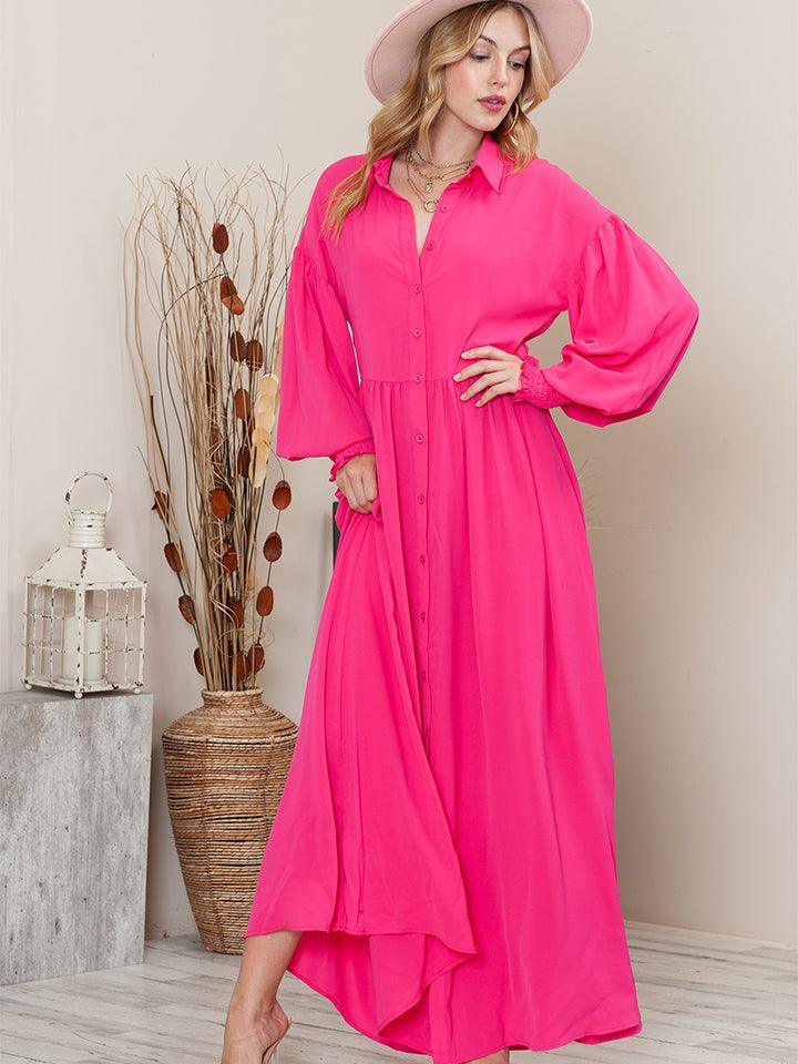 Collared Neck Button-Up Maxi Dress - Immenzive