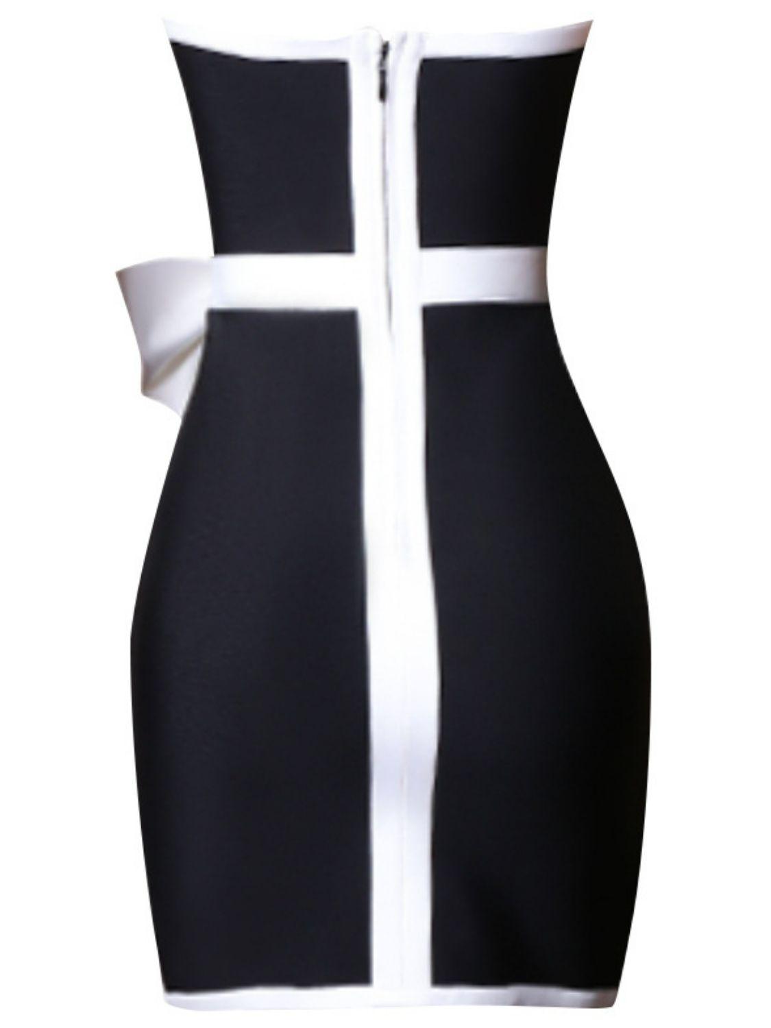 Contrast Strapless Bow Detail Mini Dress - Immenzive