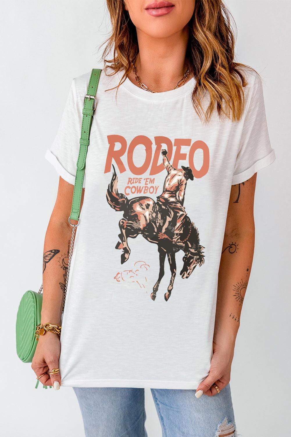 Cowboy Graphic Round Neck Short Sleeve T-Shirt - Immenzive