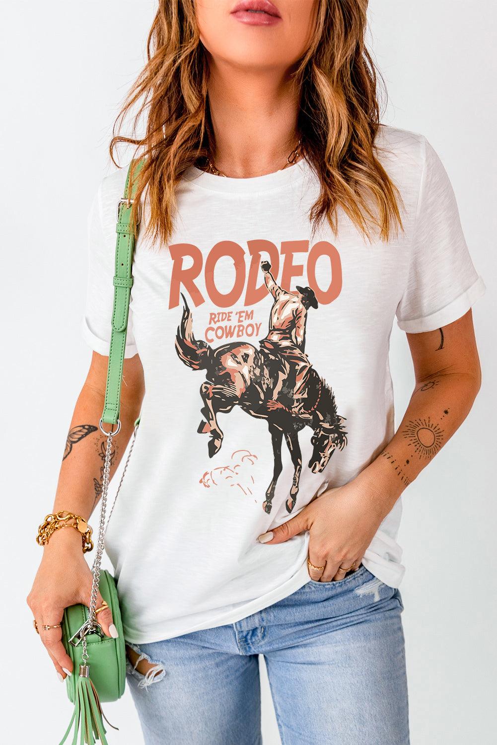 Cowboy Graphic Round Neck Short Sleeve T-Shirt - Immenzive