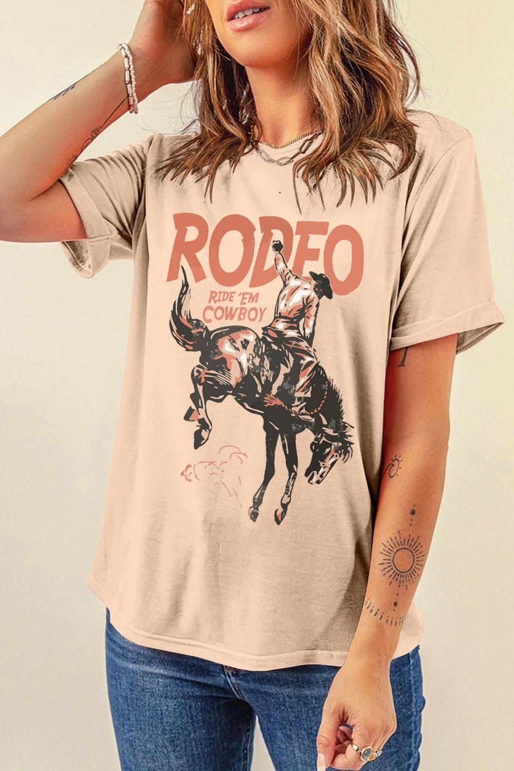 Cowboy Graphic Round Neck Short Sleeve T-Shirt - Immenzive