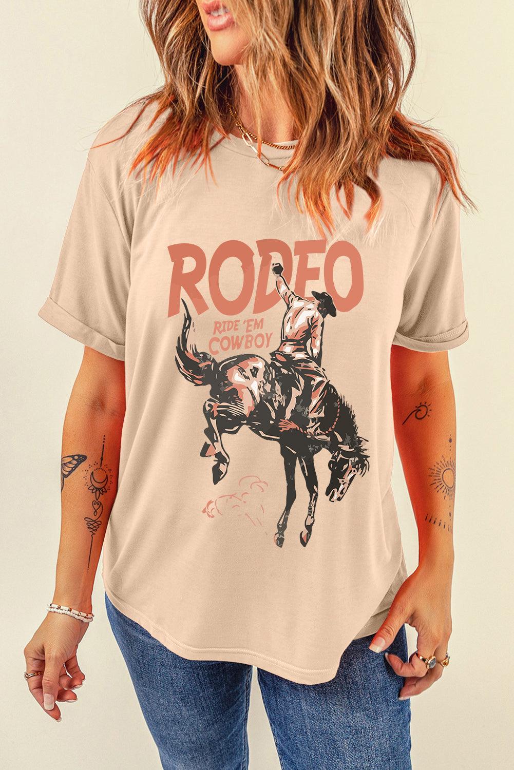 Cowboy Graphic Round Neck Short Sleeve T-Shirt - Immenzive