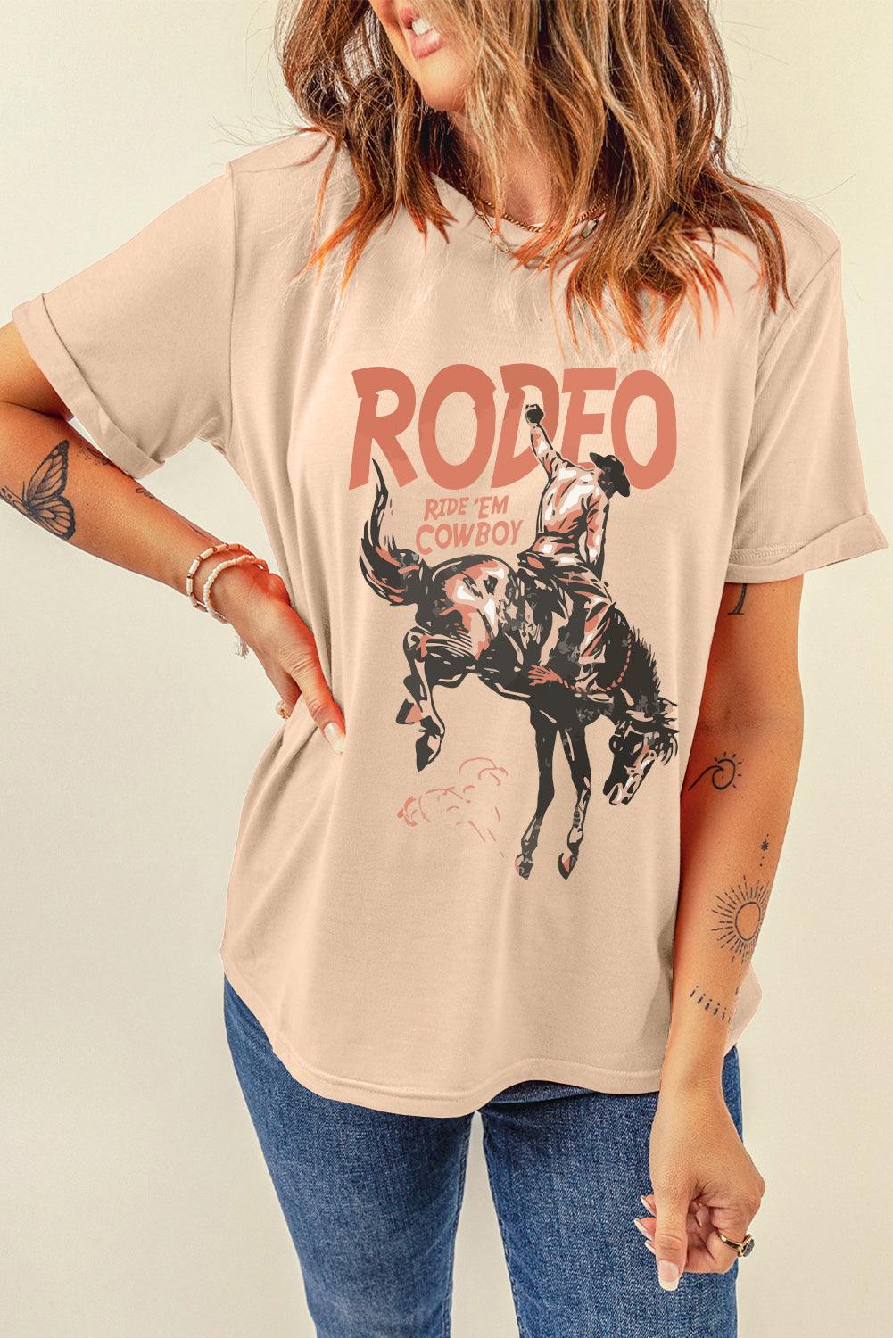 Cowboy Graphic Round Neck Short Sleeve T-Shirt - Immenzive