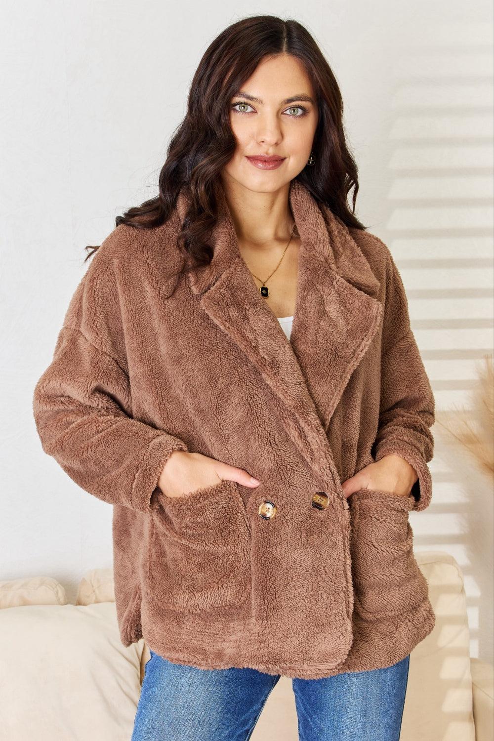 Culture Code Double Breasted Fuzzy Coat - Immenzive