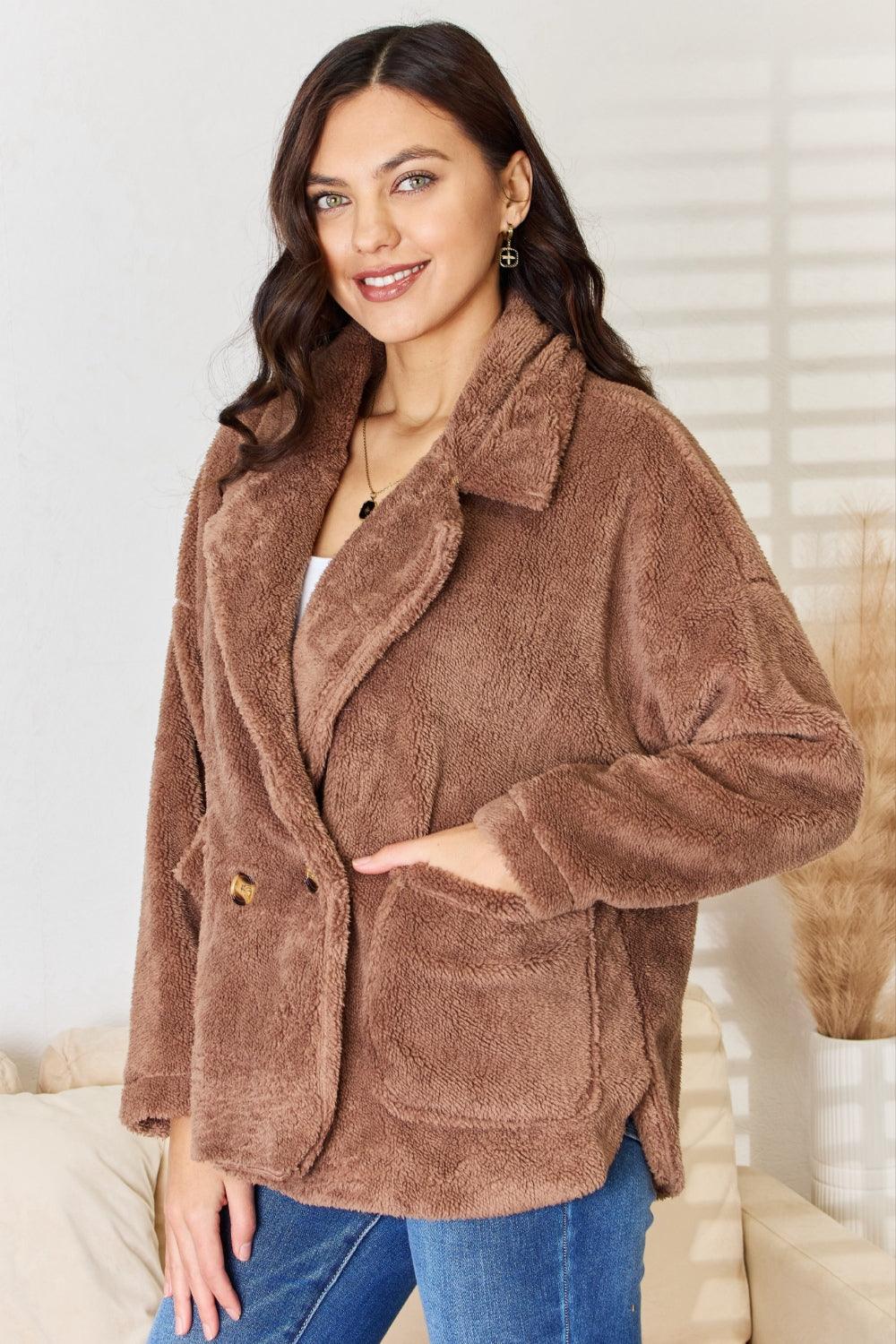 Culture Code Double Breasted Fuzzy Coat - Immenzive