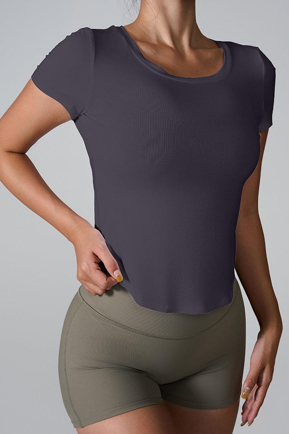 Cutout Round Neck Short Sleeve Active T-Shirt - Immenzive