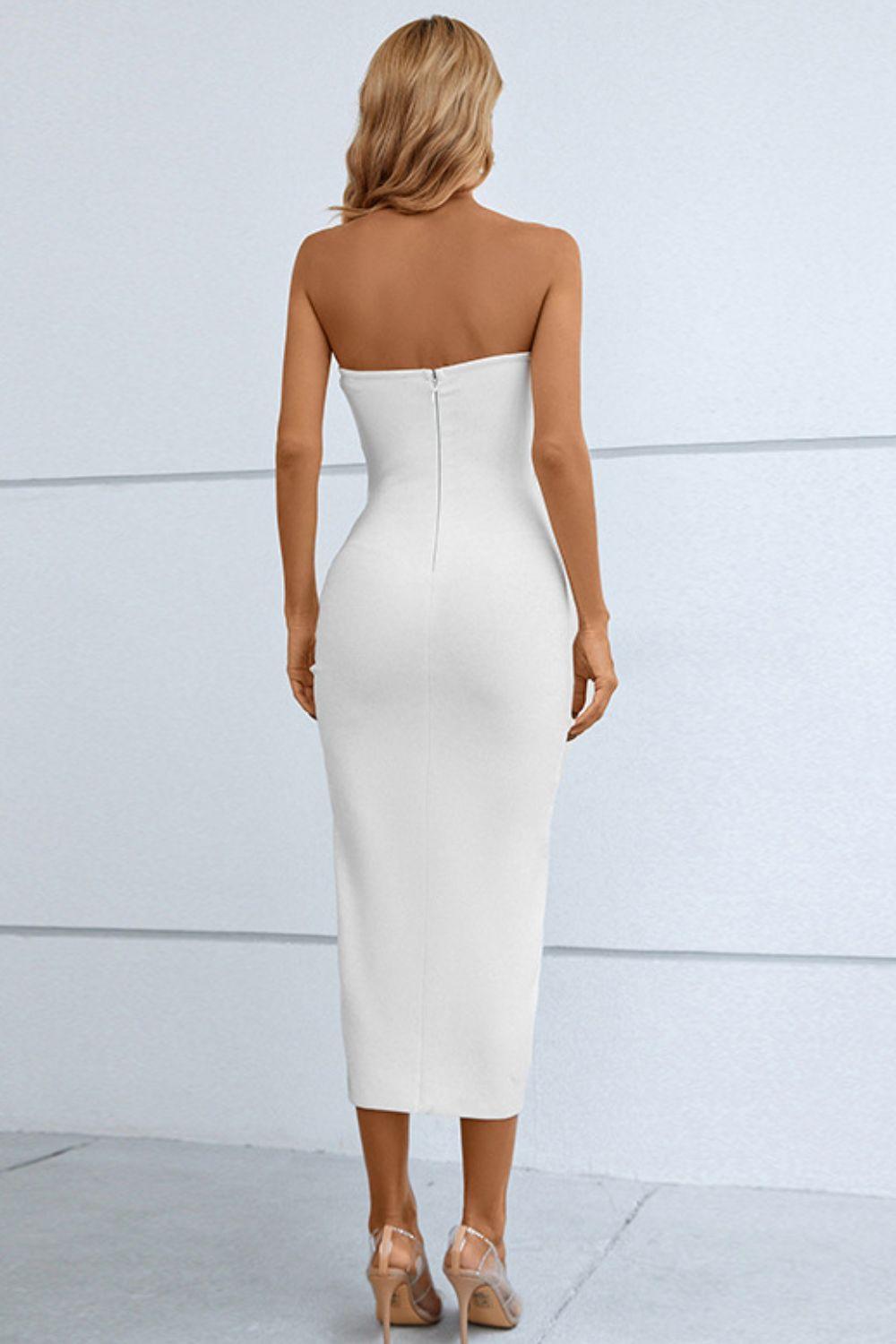 Cutout Strapless Drawstring Detail Split Bandage Dress - Immenzive