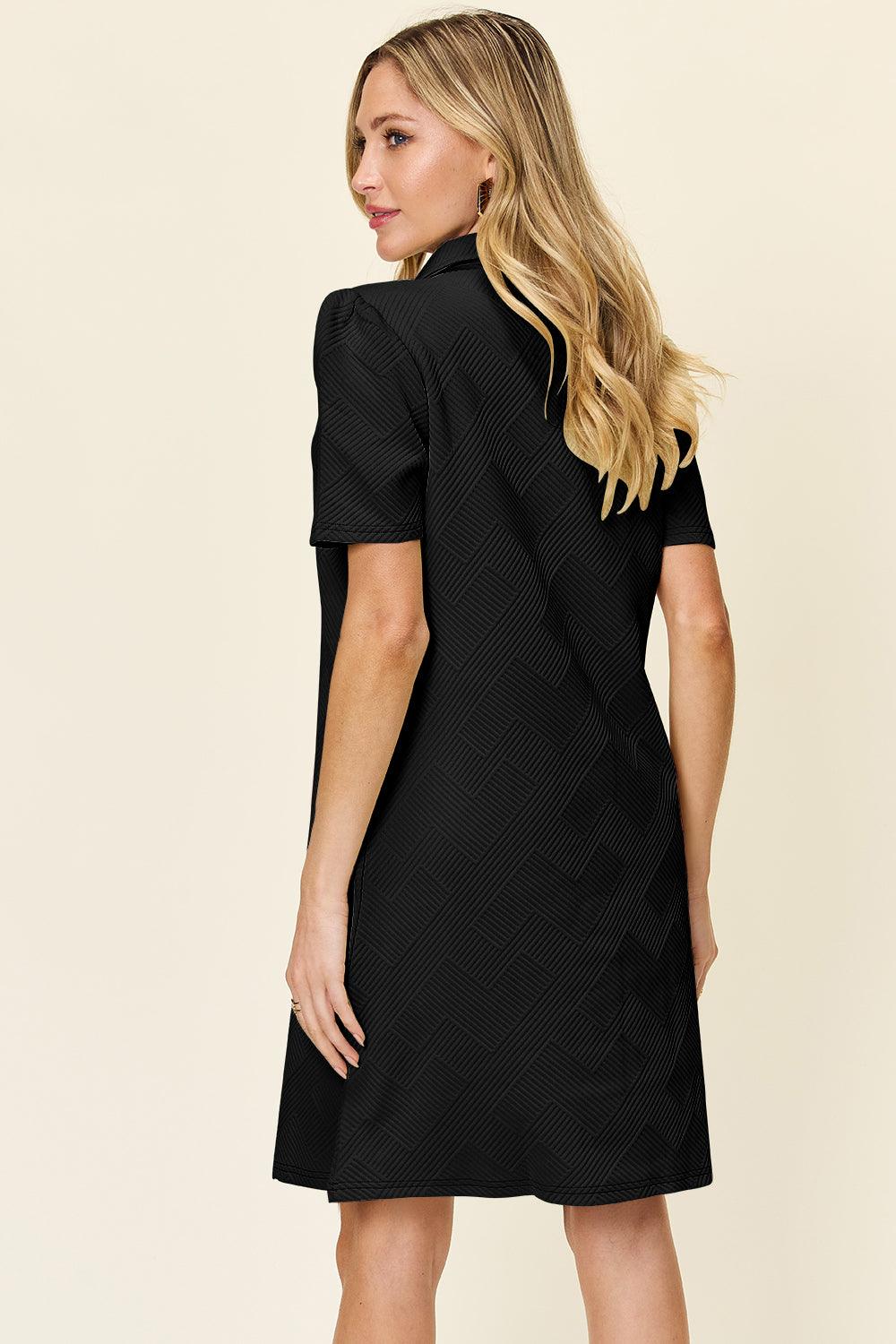 Double Take Full Size Texture Collared Neck Short Sleeve Dress - Immenzive