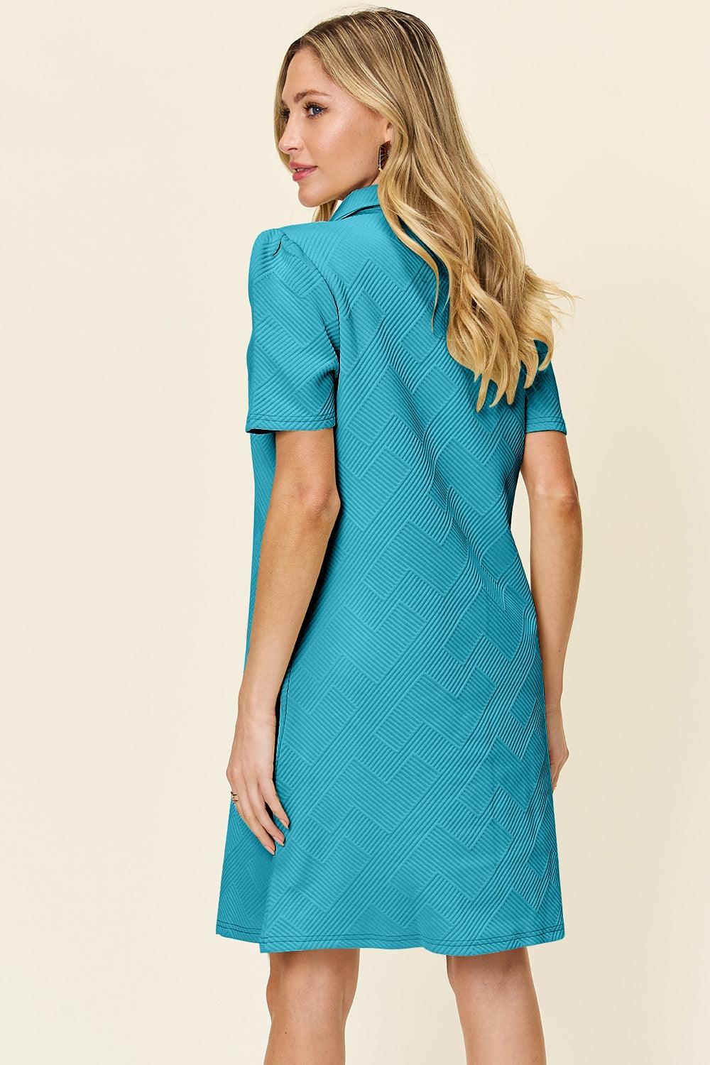 Double Take Full Size Texture Collared Neck Short Sleeve Dress - Immenzive