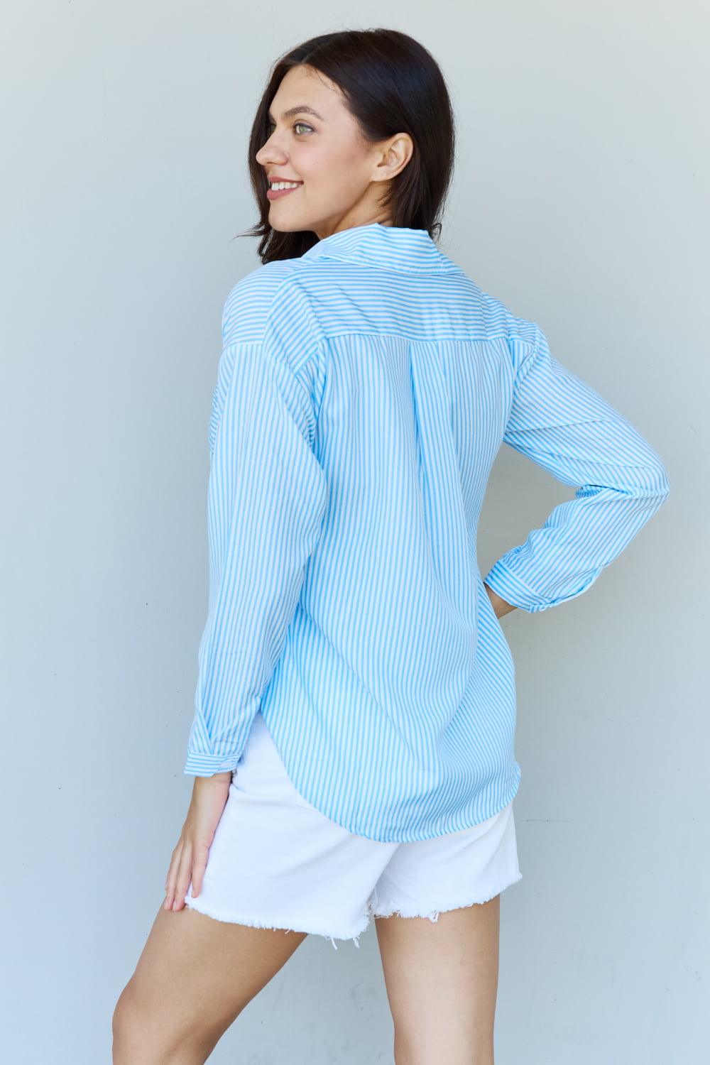 Doublju She Means Business Striped Button Down Shirt Top - Immenzive